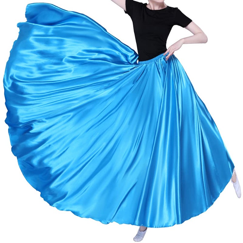Sancan Women Long Tulle Retro Maxi Shiny Skirt for Belly Dancing Dance Costume Cosplay Holiday Weekend Party Dinner (Lake Blue) - Image 1